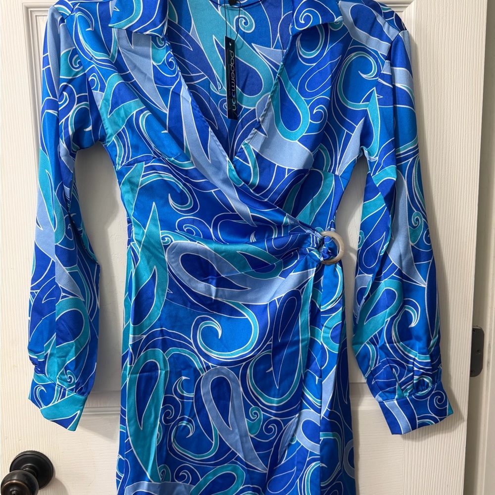 Blue & Aqua Swirl Dress w/Side Ring Accent